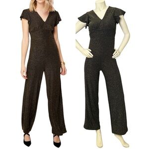 ALTAR’D STATE “Kennison” Black & Gold Metallic Glitter Stretchy Disco Jumpsuit,S